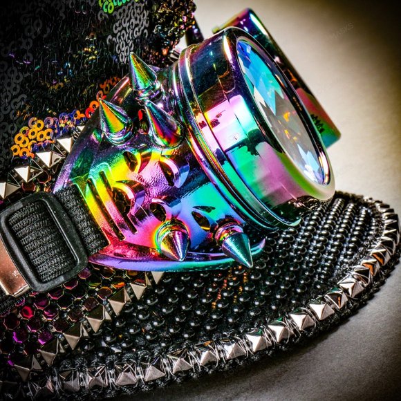 Black Purple Steampunk Captain Burning Man Hat - Picture 6 of 8